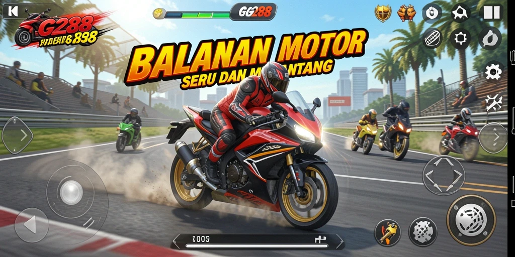 Gameplay seru balapan motor dalam GG288 yang mendebarkan.
