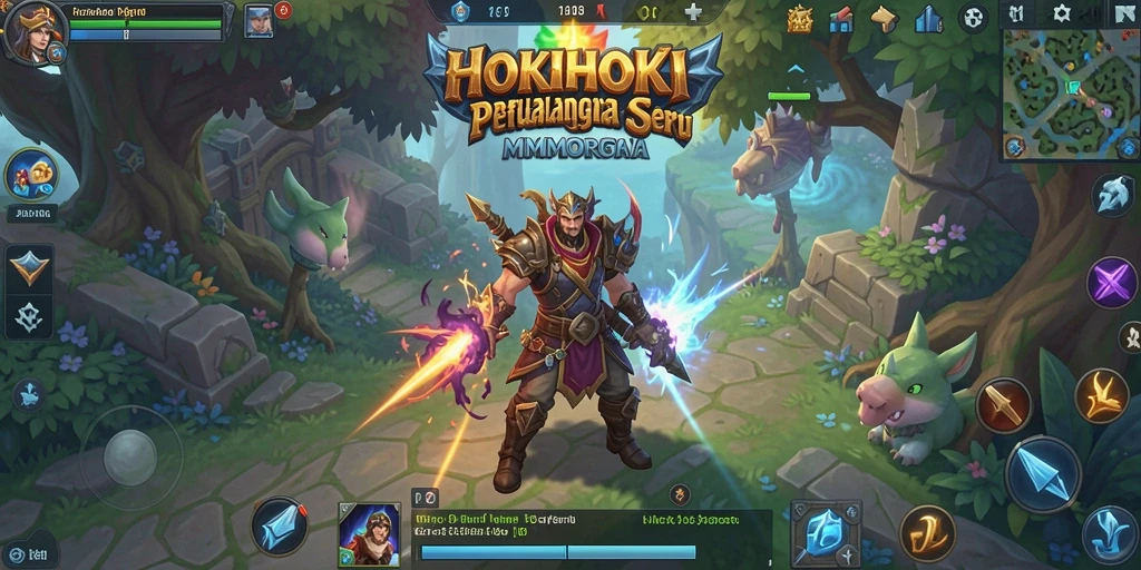 Gambar gameplay di HOKIHOKI menunjukkan pertempuran seru antara karakter pemain dan monster.