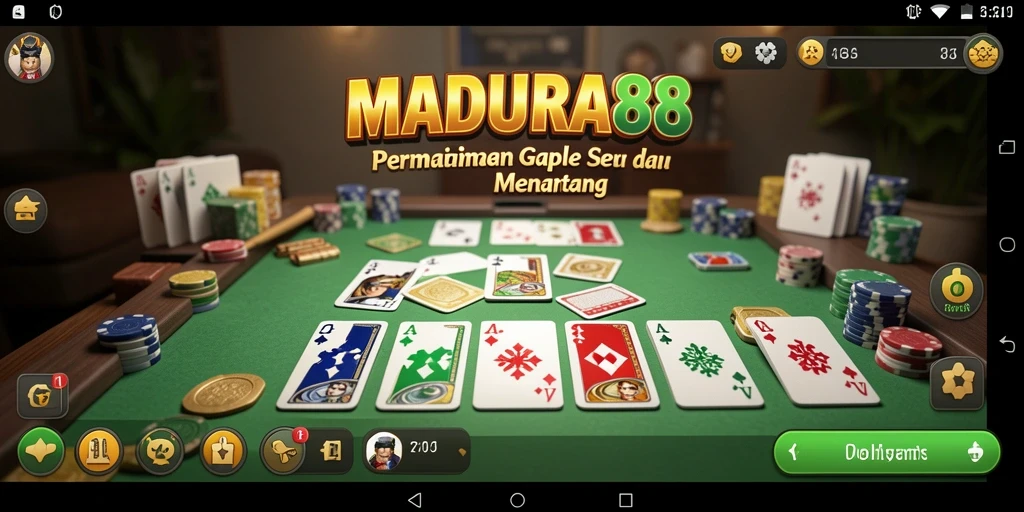 Screenshot gameplay MADURA88 menampilkan keseruan bermain Gaple secara online.