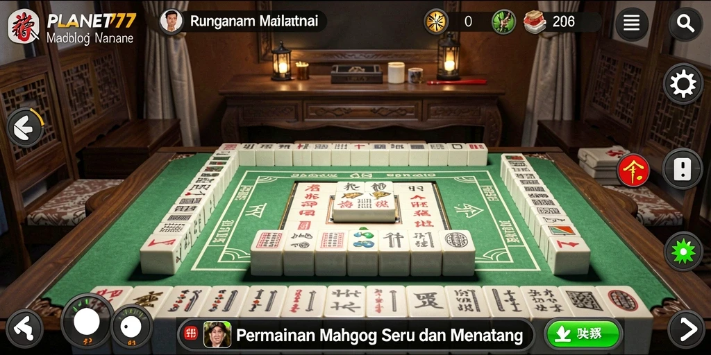 Tampilan gameplay menarik dari PLANET77 yang memperlihatkan suasana Mahjong.