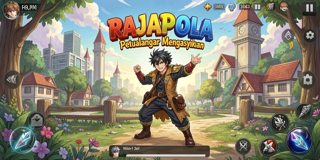 Tampilan gameplay dinamis dalam RAJAPOLA dengan karakter anime yang menarik.