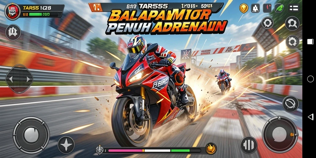 Tangkapan layar TAR555 menampilkan aksi balapan motor yang seru dan mendebarkan.