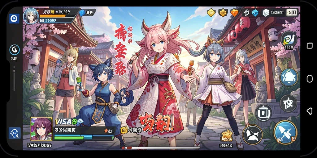 Tampilan gameplay <strong>VISA89</strong> yang penuh warna dengan karakter anime ikonik.